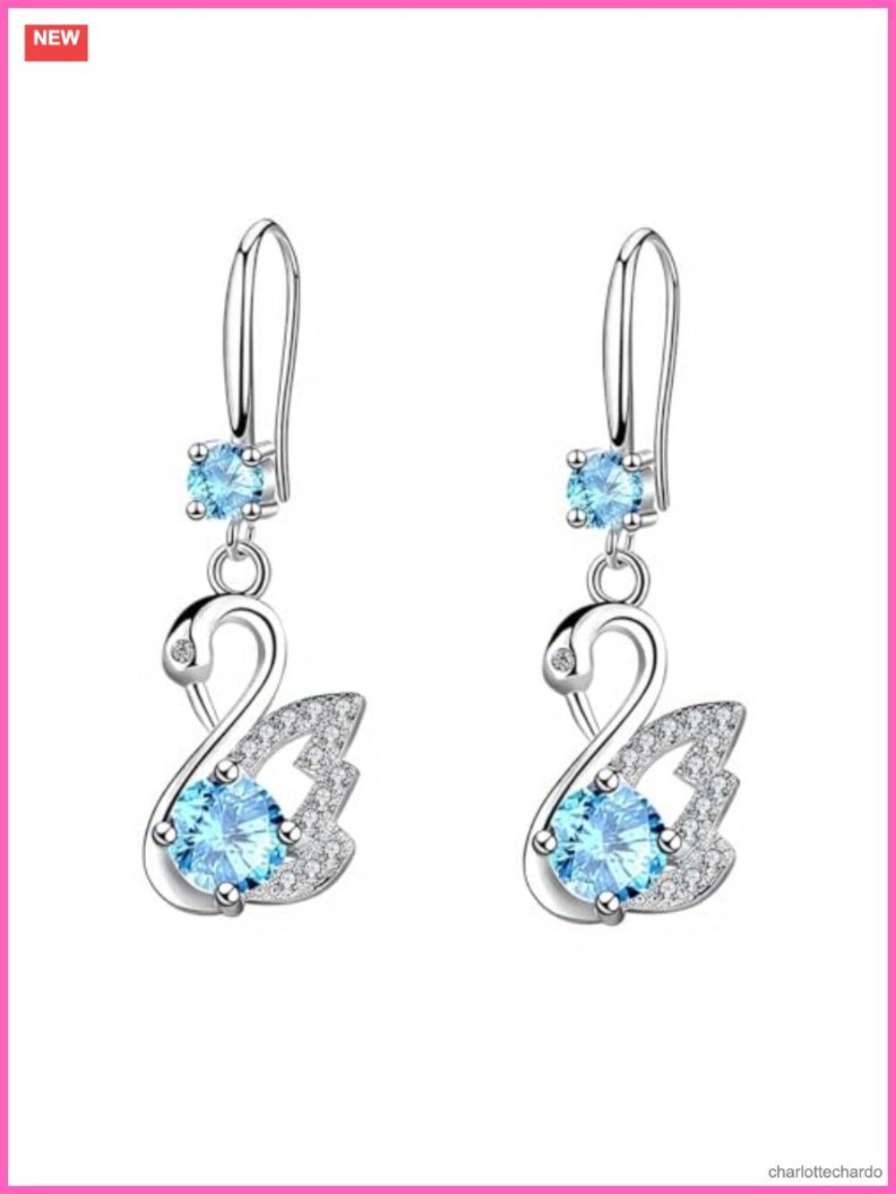 Swan Dangle Earrings 925 Sterling Silver Cubic Zirconia Drop Hoop
